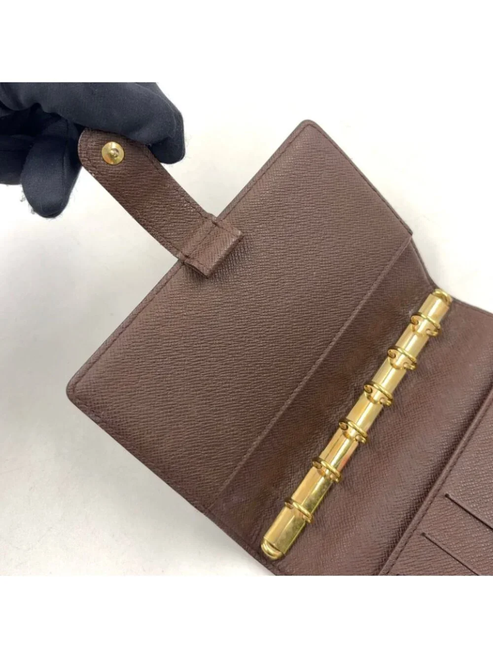Louis Vuitton Agenda PM Damier Leather Brown Notebook Cover Gold